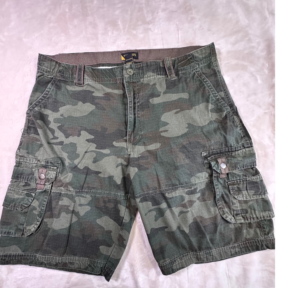 Stanley Mens Camo Cargo Shorts Green Ripstop Cotton Utility Workwear Size 38